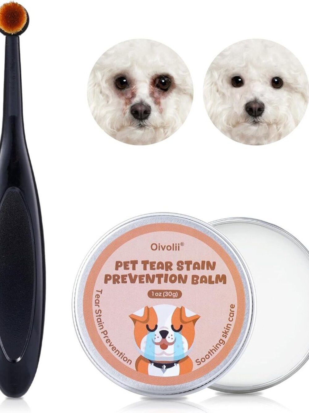 Tear Stain Remover Balm for Dogs & Cats with Pro Powder Brush – Natural Safe Gen